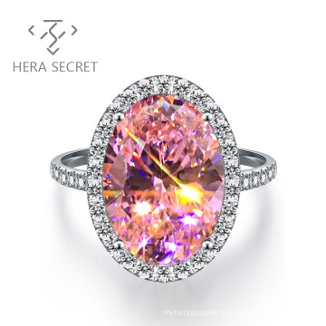 Cost-effective luxury 925 sterling silver oval dove egg cz diamond retro pink micro setting ring